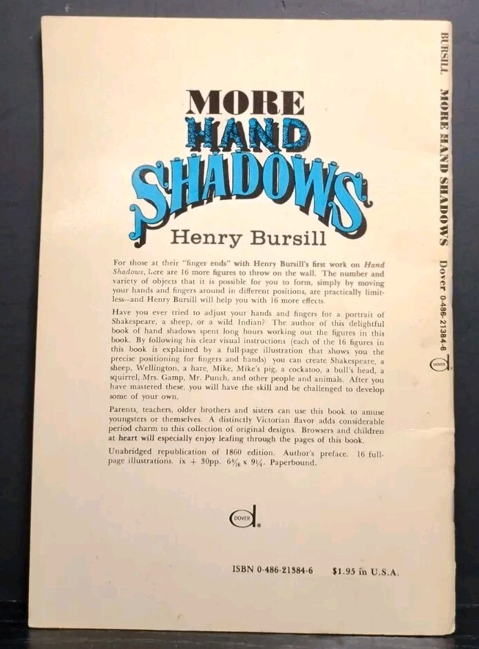 More Hand Shadows to Be Thrown Upon a Wall Henry Bursill Dover PB VG