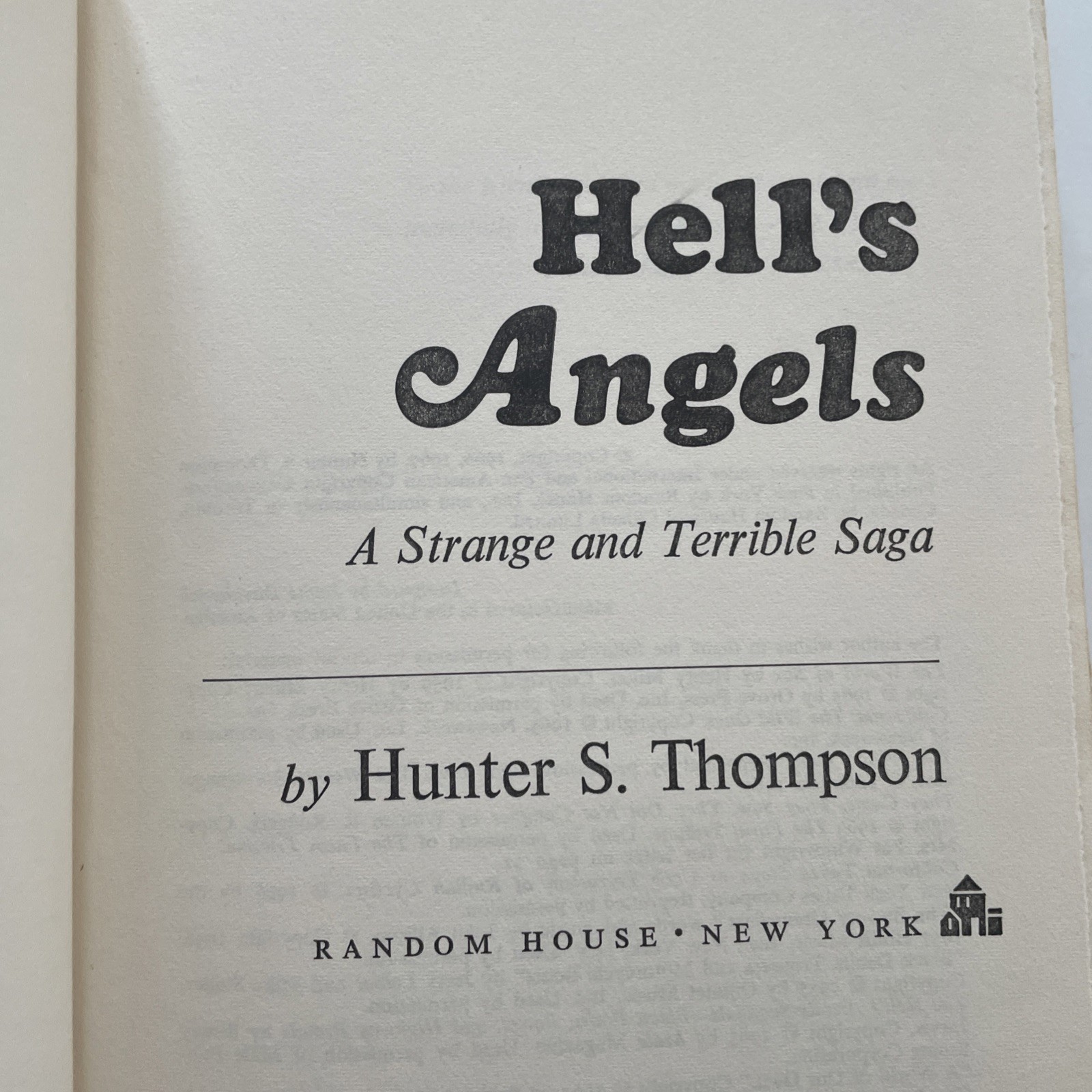 1967 HELL’S ANGELS Hunter S. Thompson, Random House 1 St Book Club Edition Book