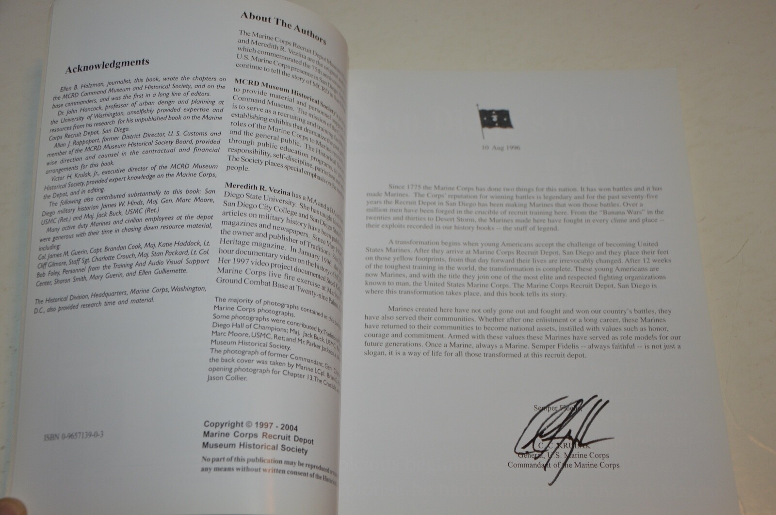 History Of Marine Corps Recruit Depot San Diego SIGNED GENERAL CHARLES C. KRULAK