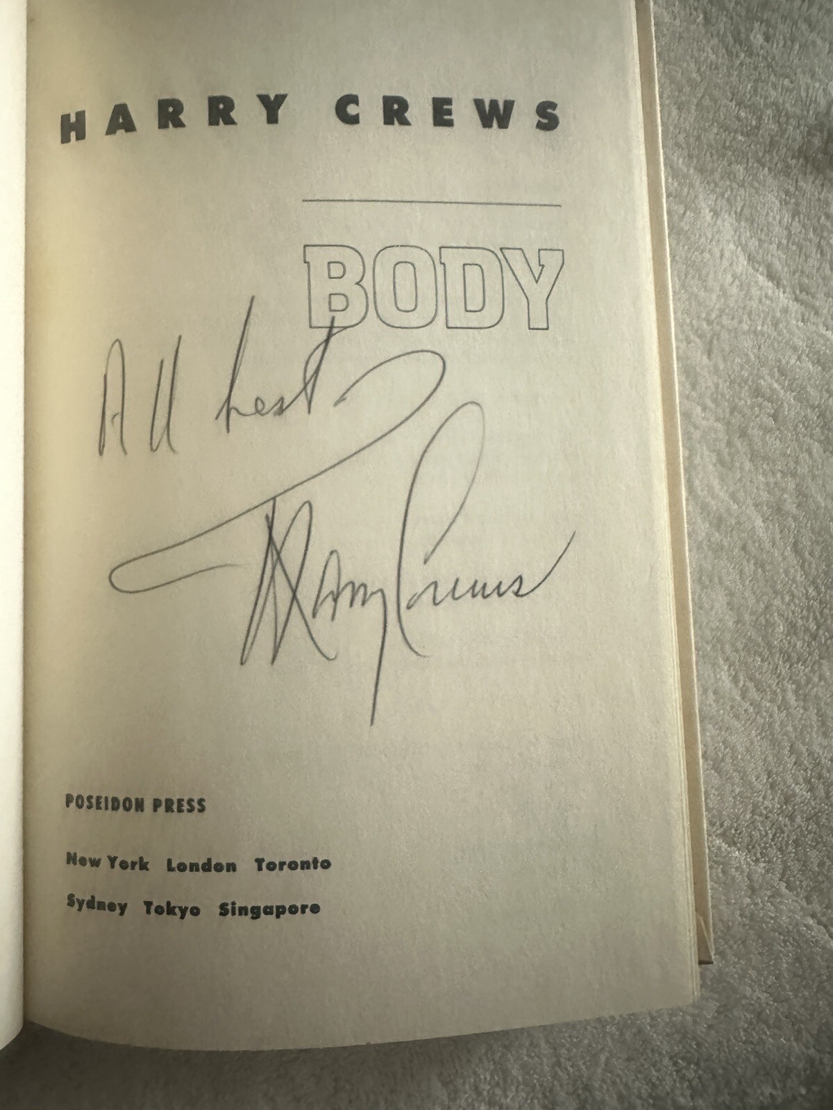 Signed 1st/1st BODY by Harry Crews (1990 hardcover)