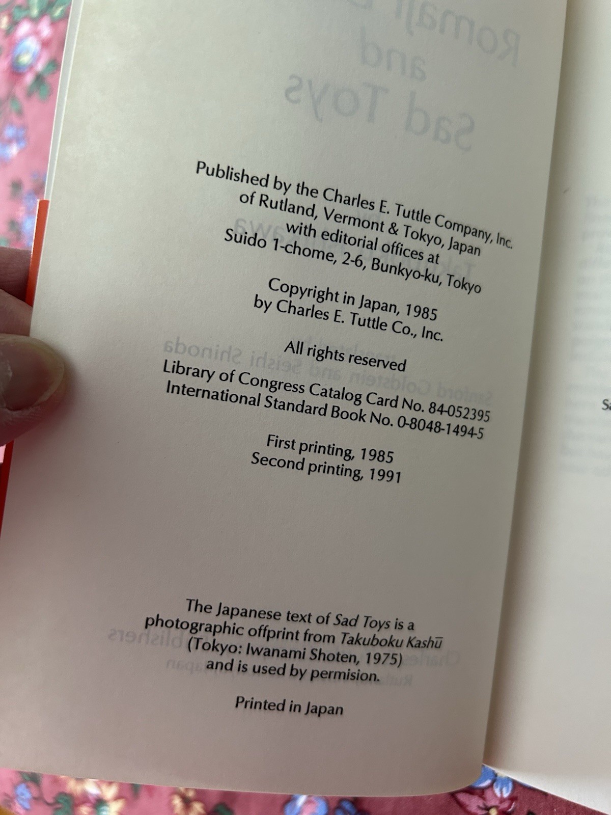 Romaji Diary and Sad Toys (Charles E Tuttle Co 1991) By Takuboku Ishikawa