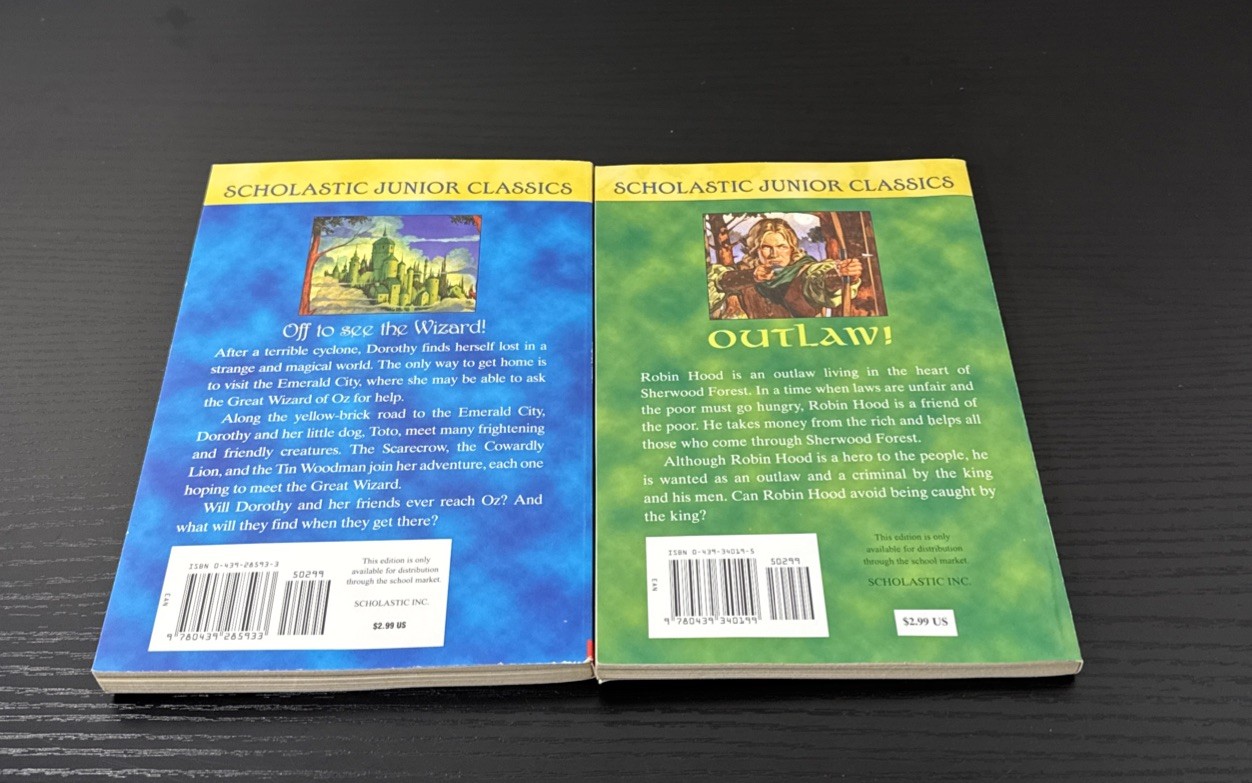 Scholastic Junior Classics 2 Book Lot Robin Hood & The Wizard Of Oz Lot Of 2