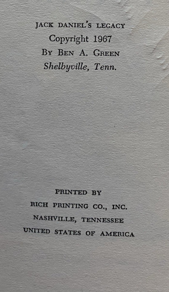 Jack Daniels Legacy 1967 Ben A Green Paperback