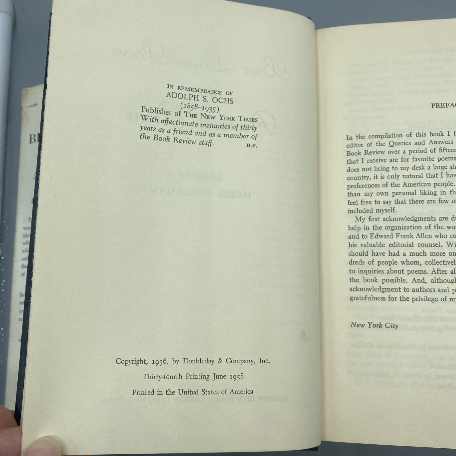 The Best Loved Poems Of The American People selected by Hazel Felleman HC 1936