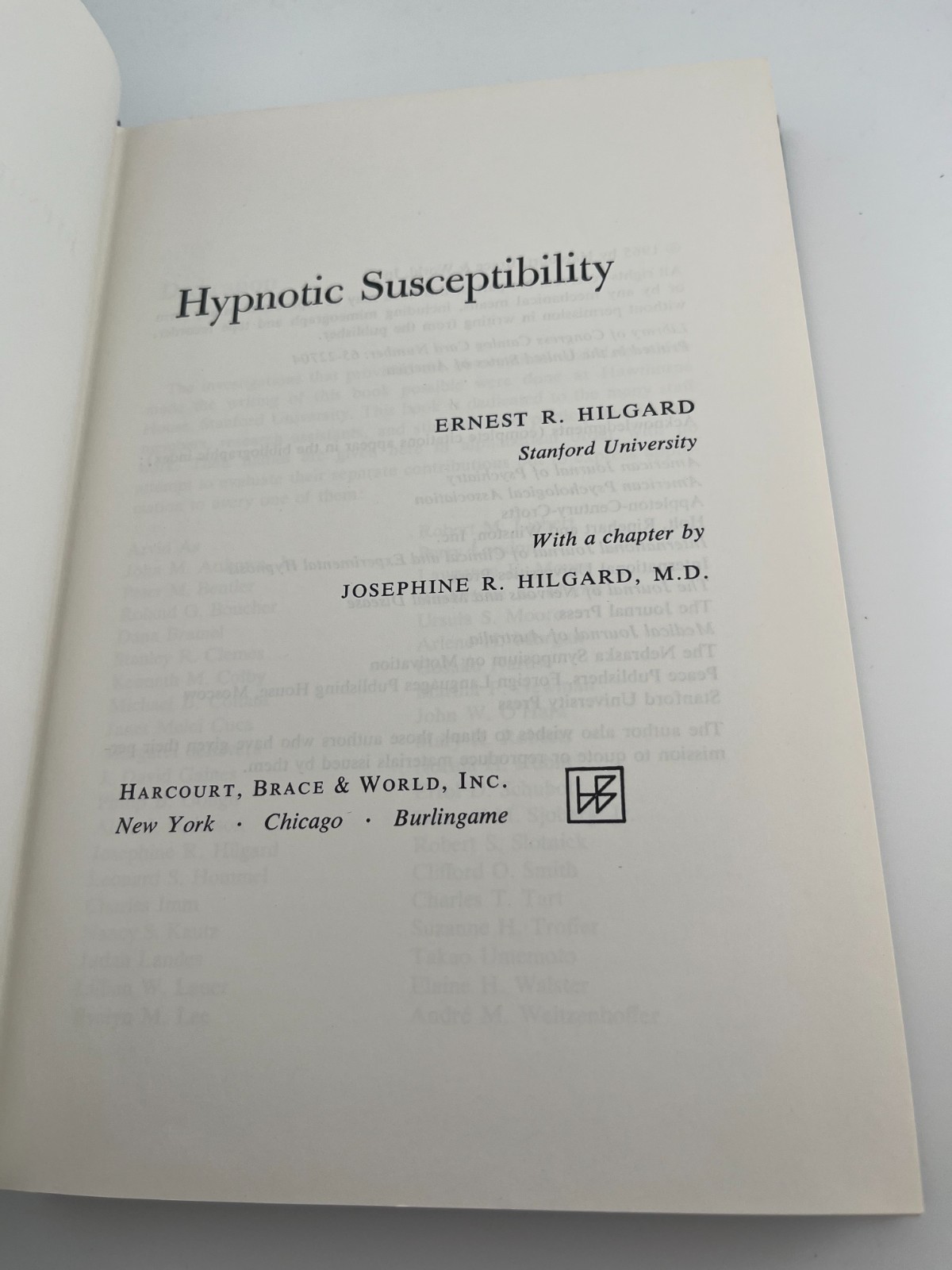 Hypnotic Susceptibility – Ernest R. Hilgard – 1965 – 1st hardcover VERY GOOD
