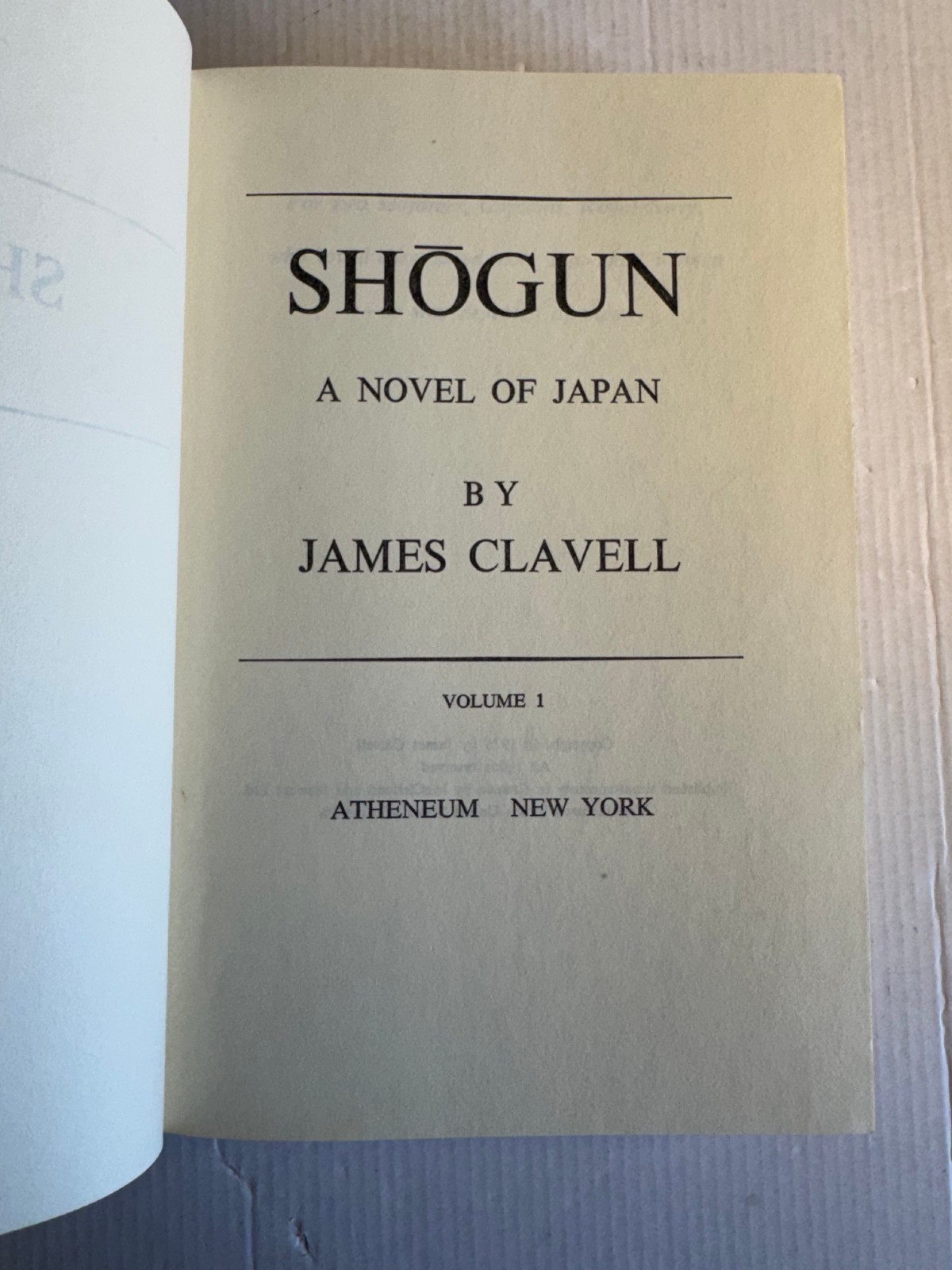 Shogun Volume 1 James Clavell HCDJ Very Good Book Club Edition BCE 1975