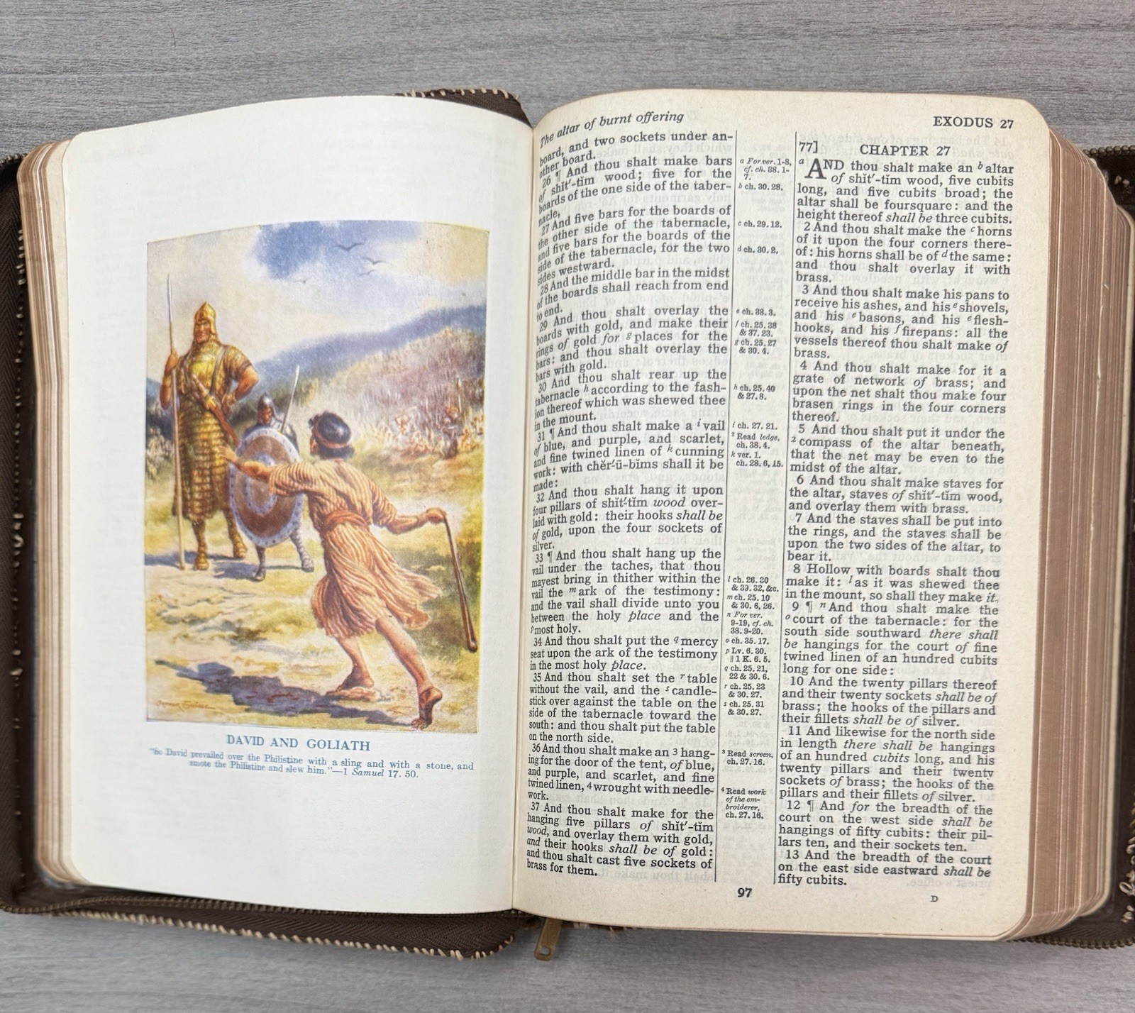 Oxford KJV Bible Brown Basketweave LEATHER Zipper; 1948; Red Letter; Illustrated