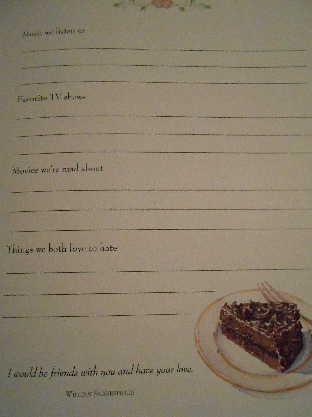 BOOK/ FRIENDS MEMORY BOOK-NEW IN SHRINKWRAP/ 2001/ 61 PAGES TO RECORD MEMORIES