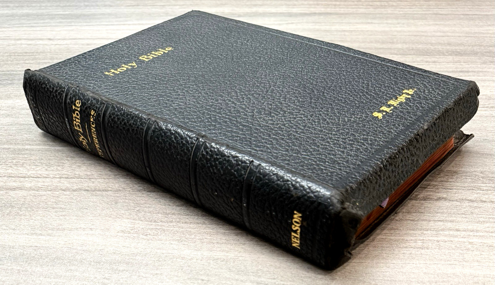 Leather Bible Nelson 1944 Pronouncing Bourgeois KJV Reference Indexed Clean Text