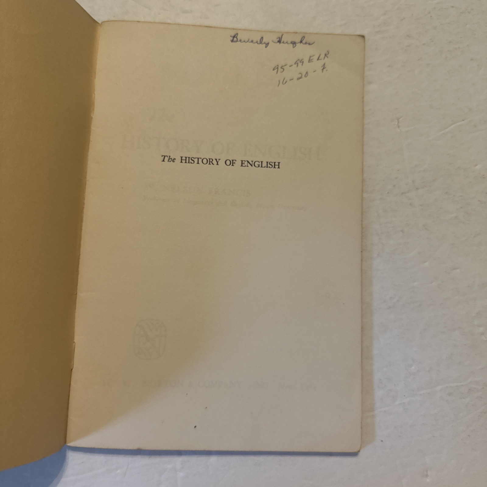 The History of English by W Nelson Francis 1963 W W Norton Paperback Pamphlet