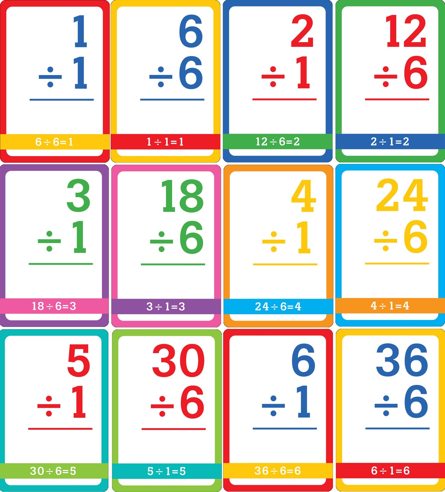 Division Flash Cards (55 cards, Grades 3 and up) Medium