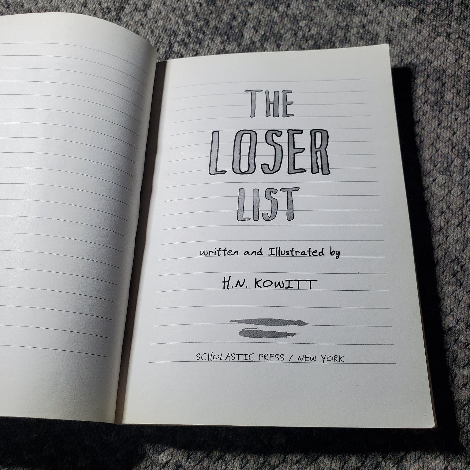 The Loser List H.N. Kowitt 2011 First Edition Scholastic Press