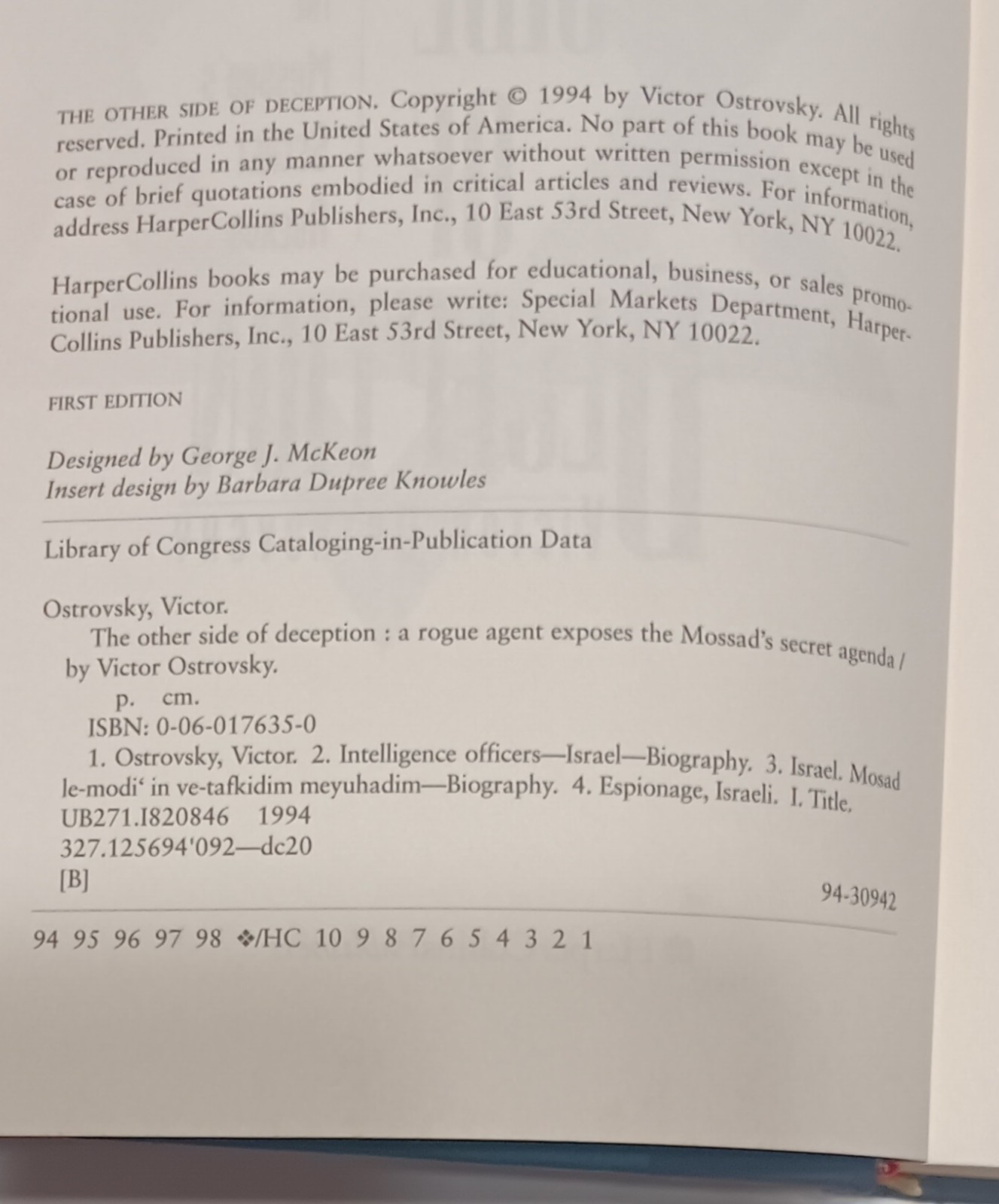 Other Side of Deception : Rogue Agent Exposes Mossad’s Secret Agenda / Ostrovsky