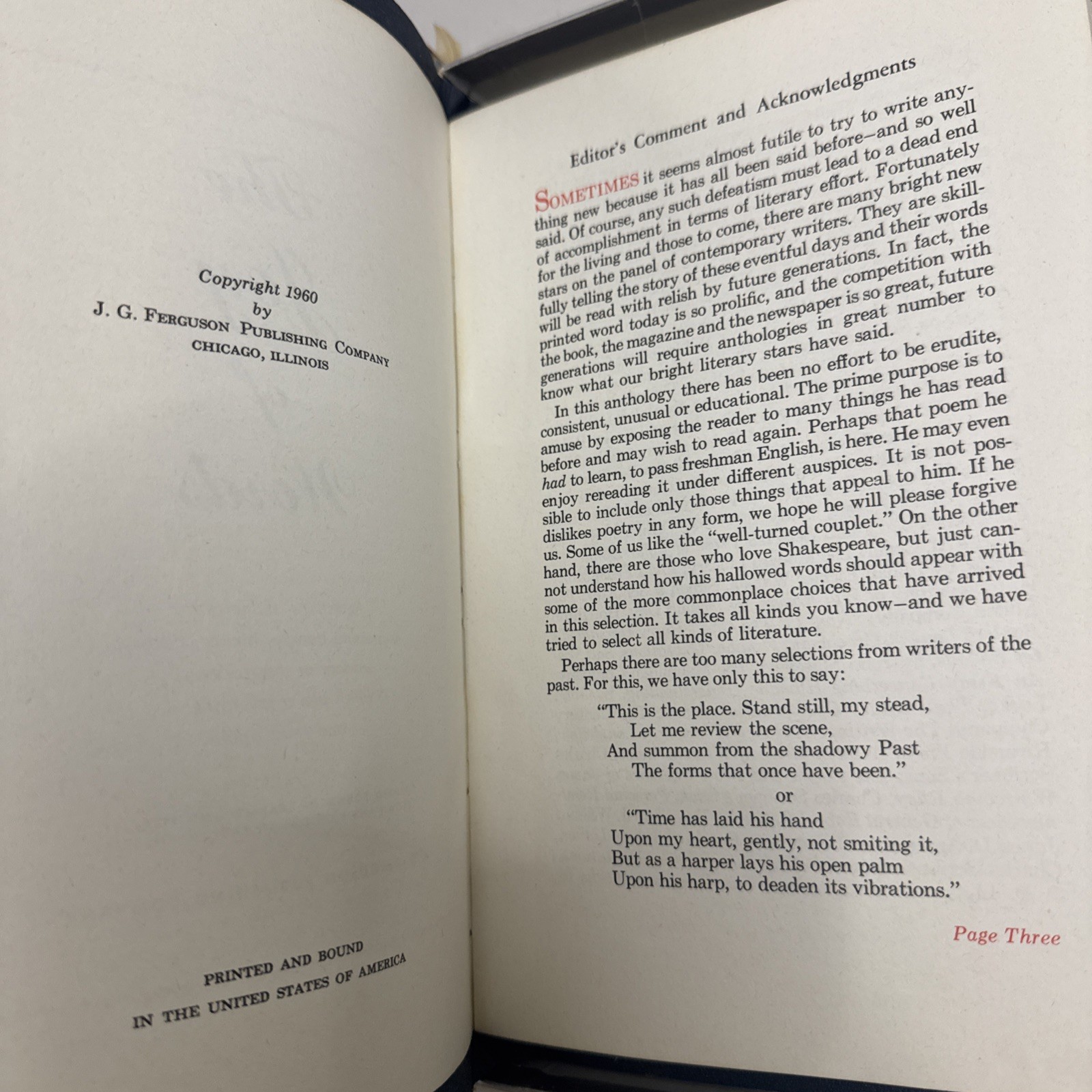 The Joy Of Words Selections of Literature, Leatherette 1960 Ferguson Publishing