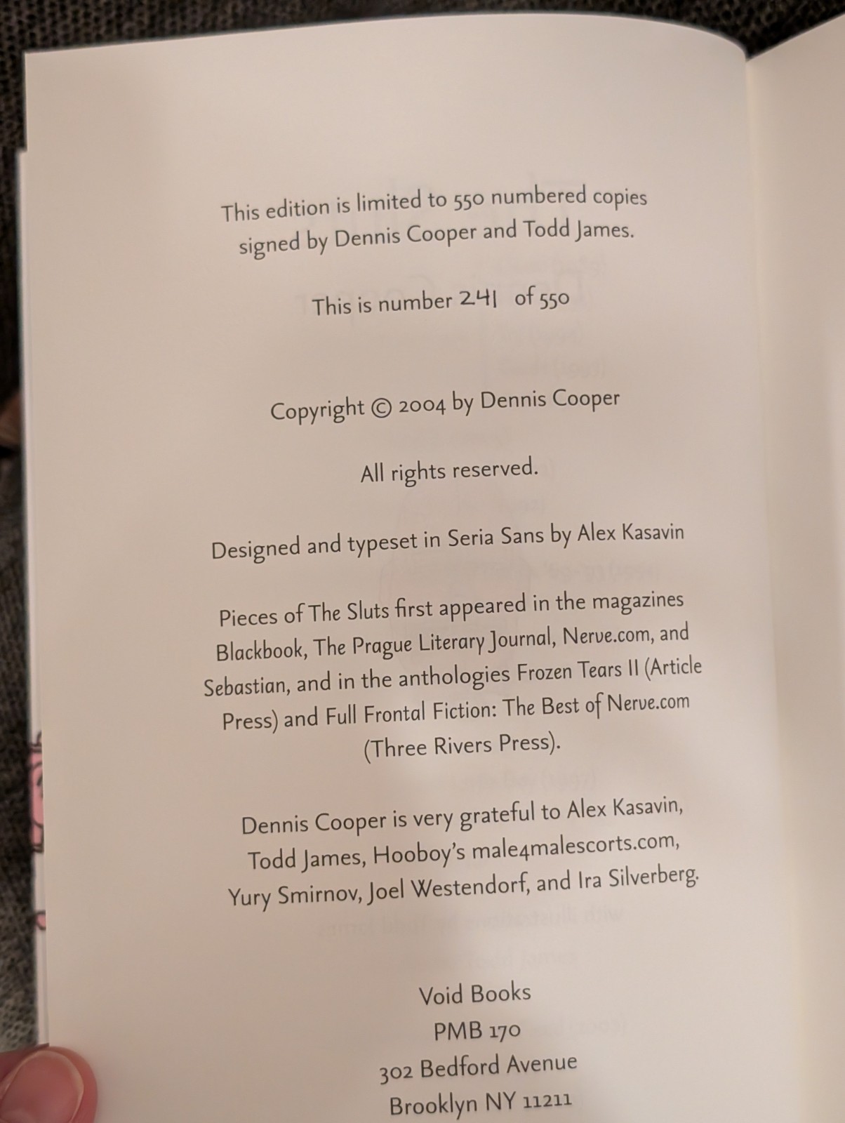Dennis Cooper The Sluts HCDJ,LTD.ED. 241/550, Signed by author and illustrator