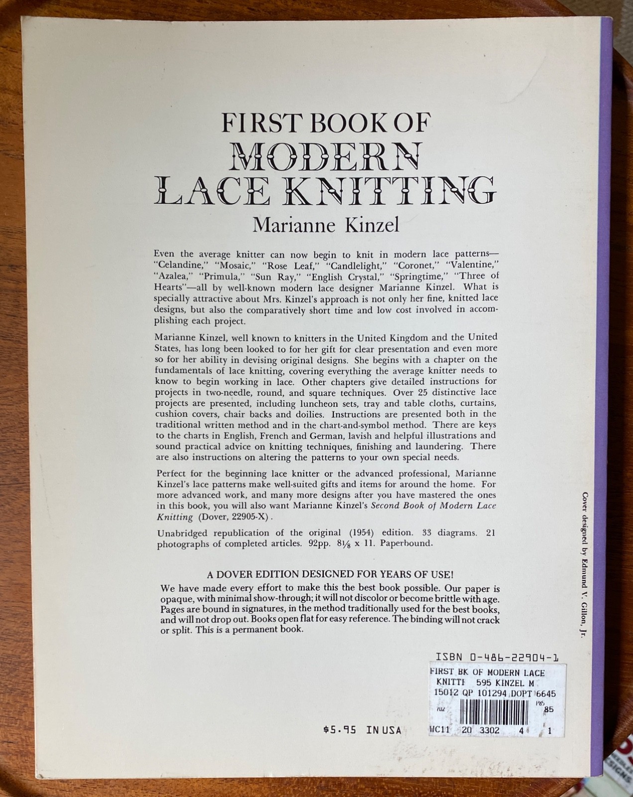 First Book of Modern Lace Knitting by Marianne Kinzel, Dover Paperback (Vintage)