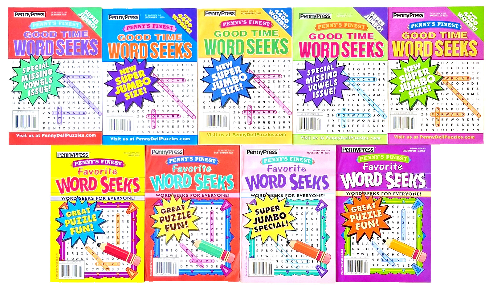 NEW Lot 9 Penny Press Finest Favorite & Good Time Word Search Seek Puzzle Books