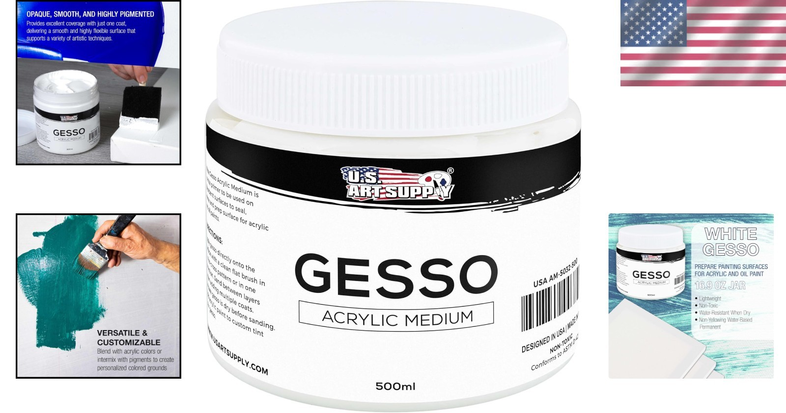 White Gesso Primer 16.9oz – Non-Toxic Gel for Artists’ Canvas Prep