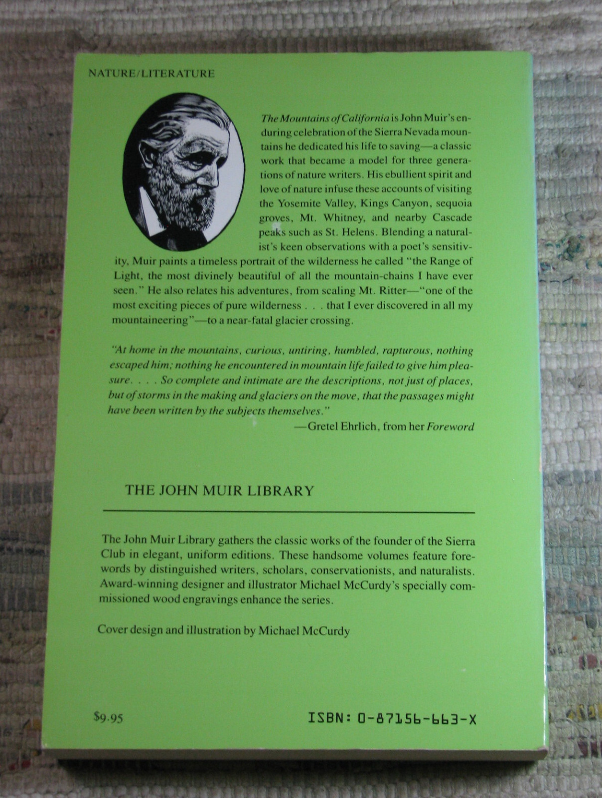 THE MOUNTAINS OF CALIFORNIA by John Muir 1988 Sierra Club First Edition Paperbac