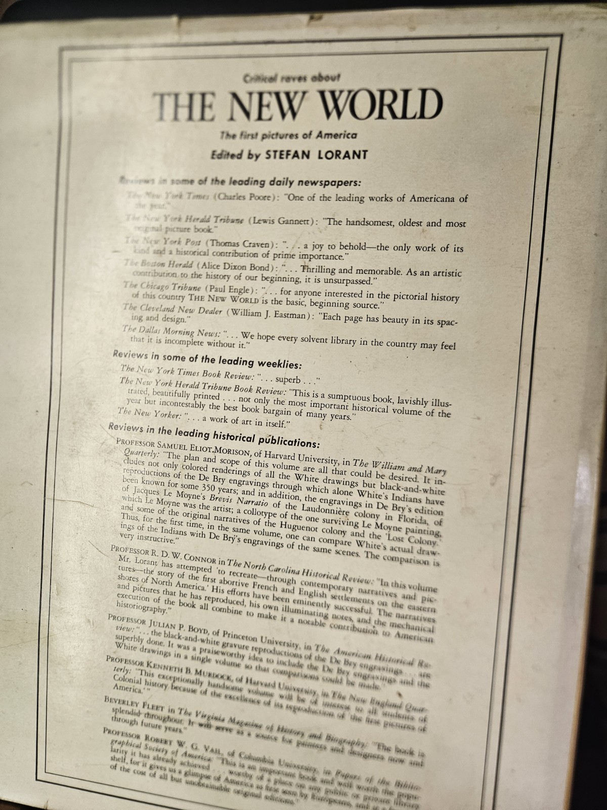 The New World: The First Pictures of America, Stefan Lorant 1965 Hardcover