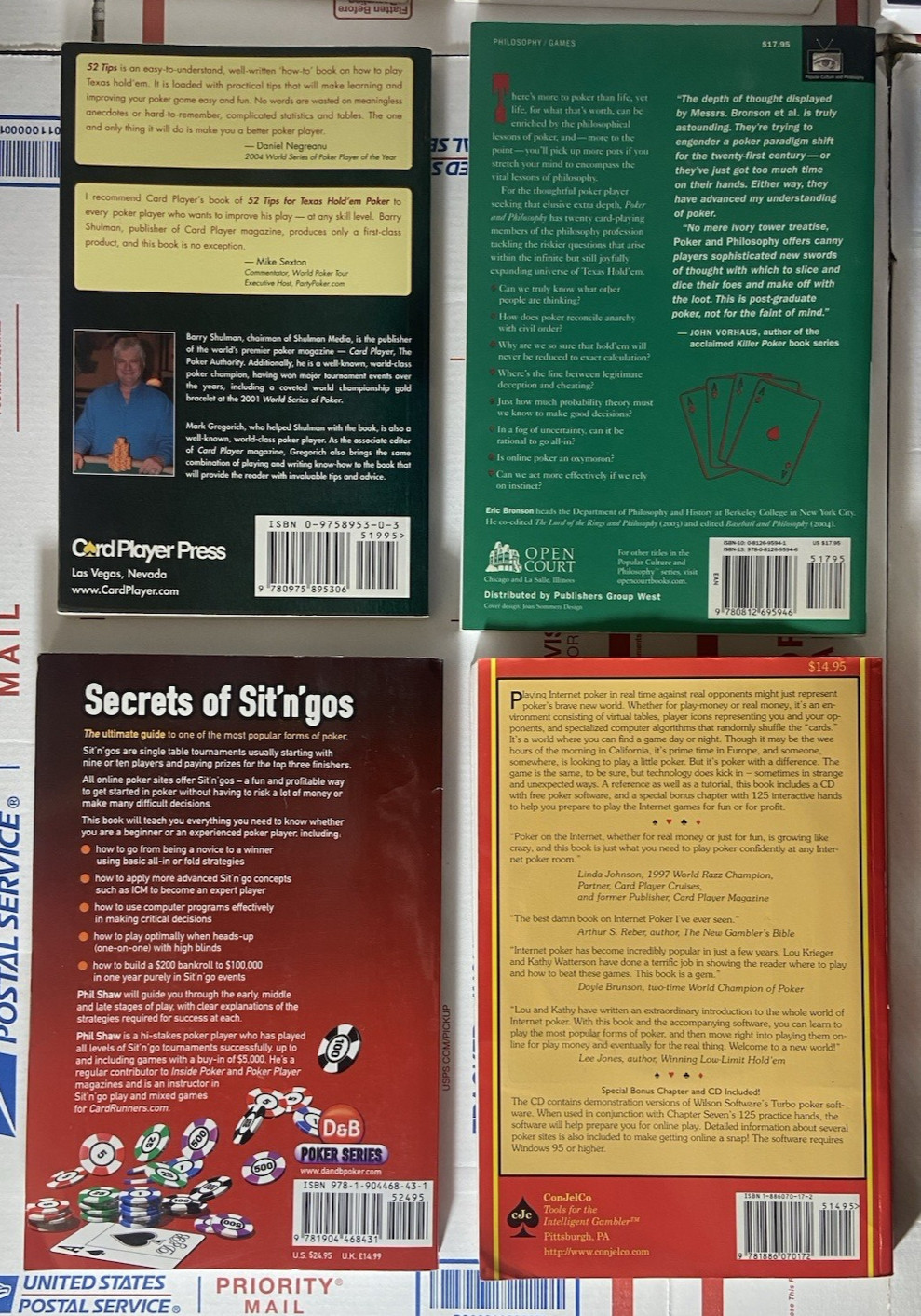 Lot of 22 Poker Books W/ Brunson, Sklansky, Hellmuth, Miller -Clean Great Titles