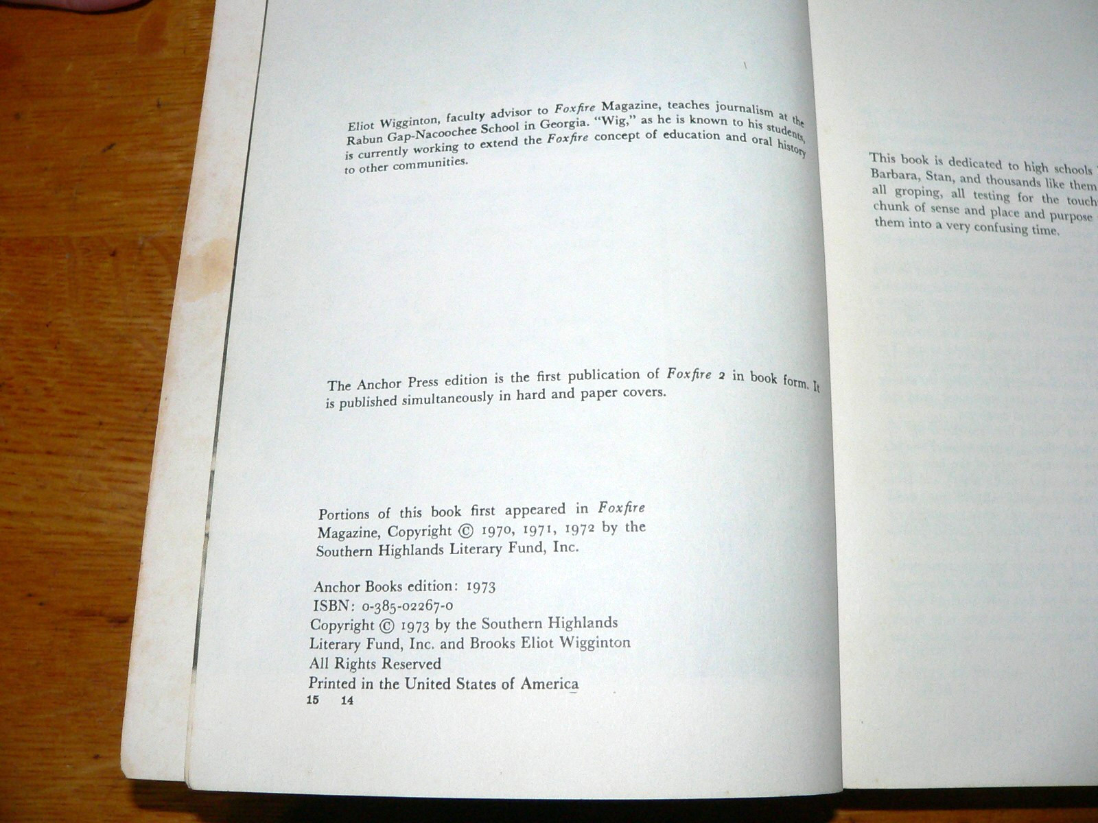 Vintage 1973 “Foxfire 2” Plain Living Paperback Book edited by Eliot Wigginton