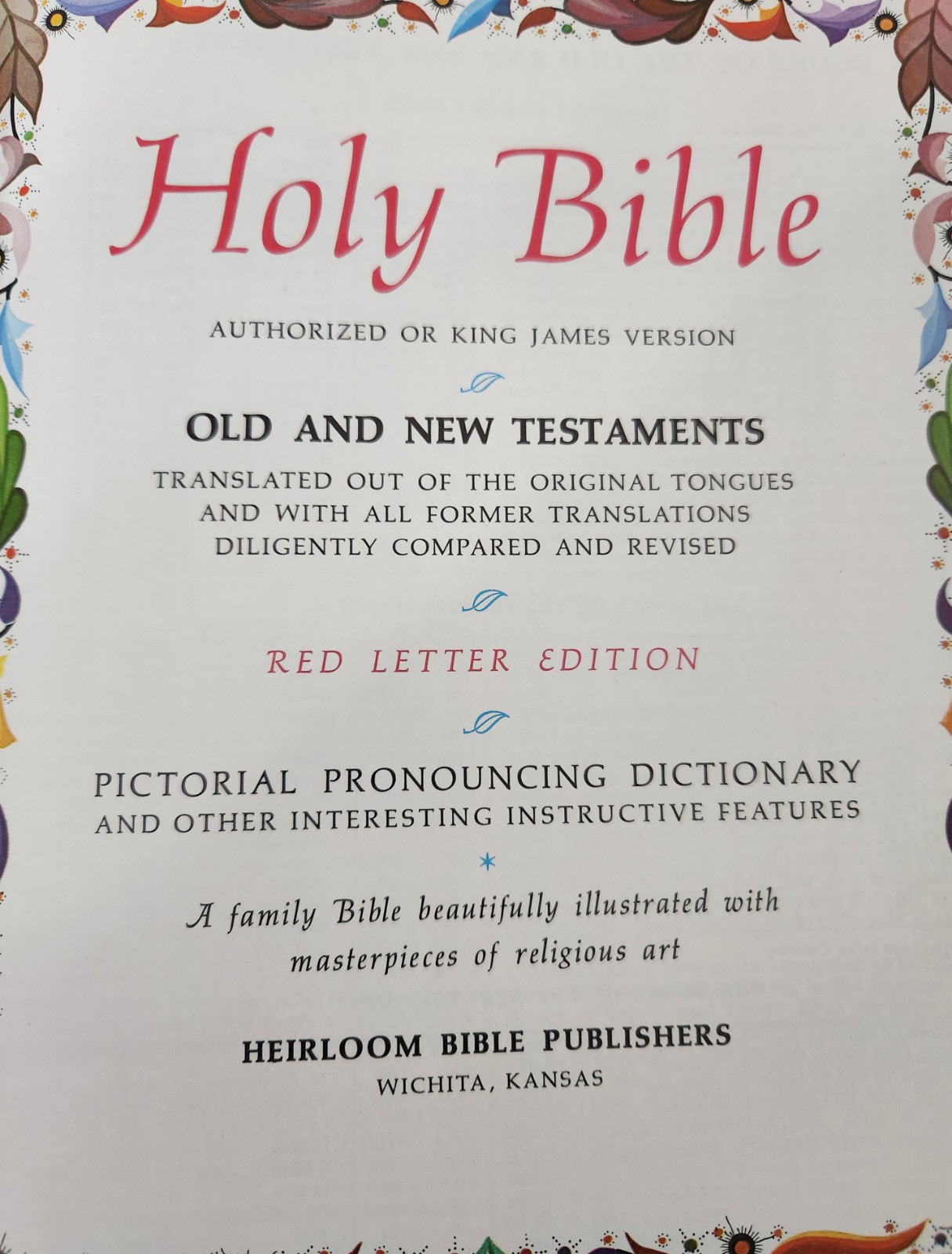 Holy Bible King James Version Red Letter Edition Family 1971 Heirloom Hardcover