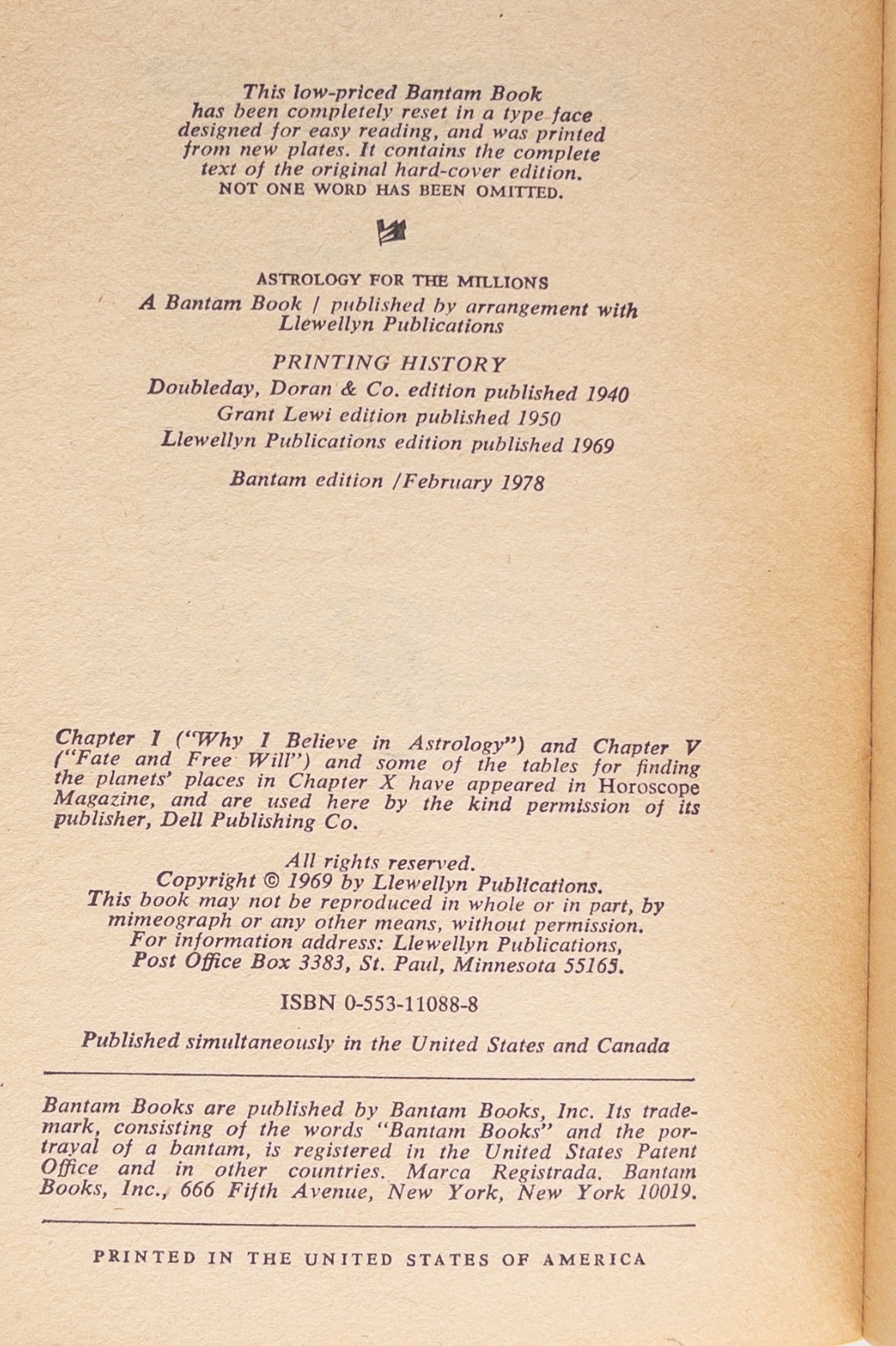 Astrology for the Millions Grant Lewi Fourth Revised Edition Bantam 1969