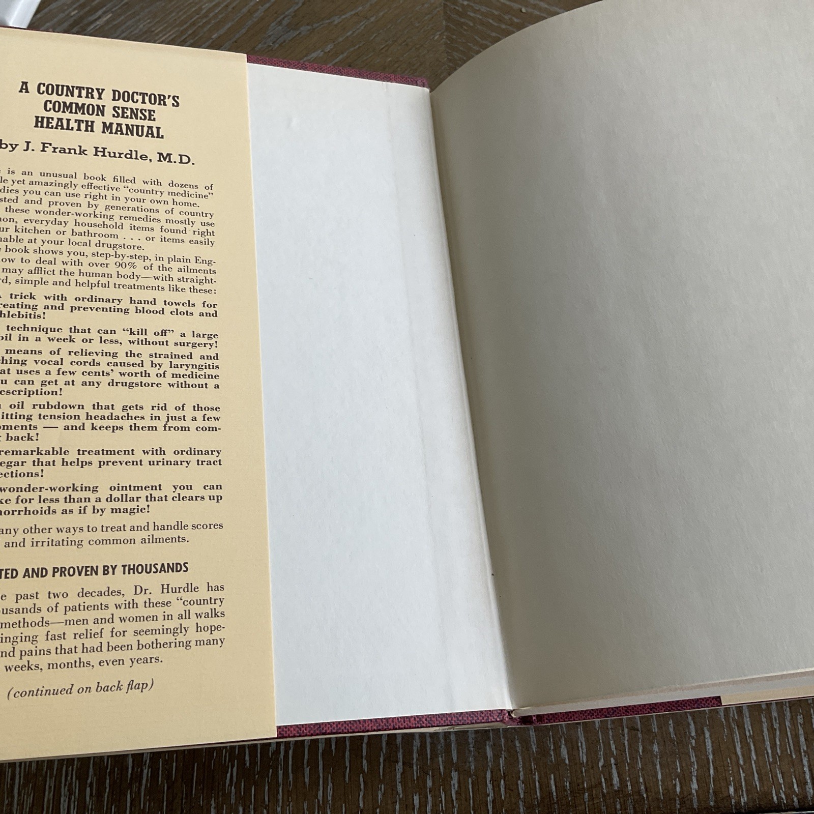 A Country Doctor’s Common Sense Health Manual By Frank Hurdle M.D. Hardcover