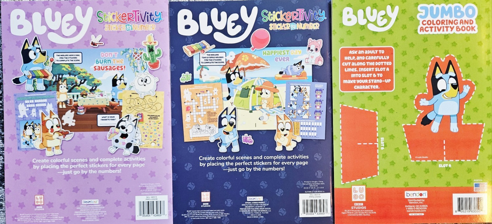 Bluey – Sticker by Number Activity Books & Jumbo Coloring Book Set Of 3 New!