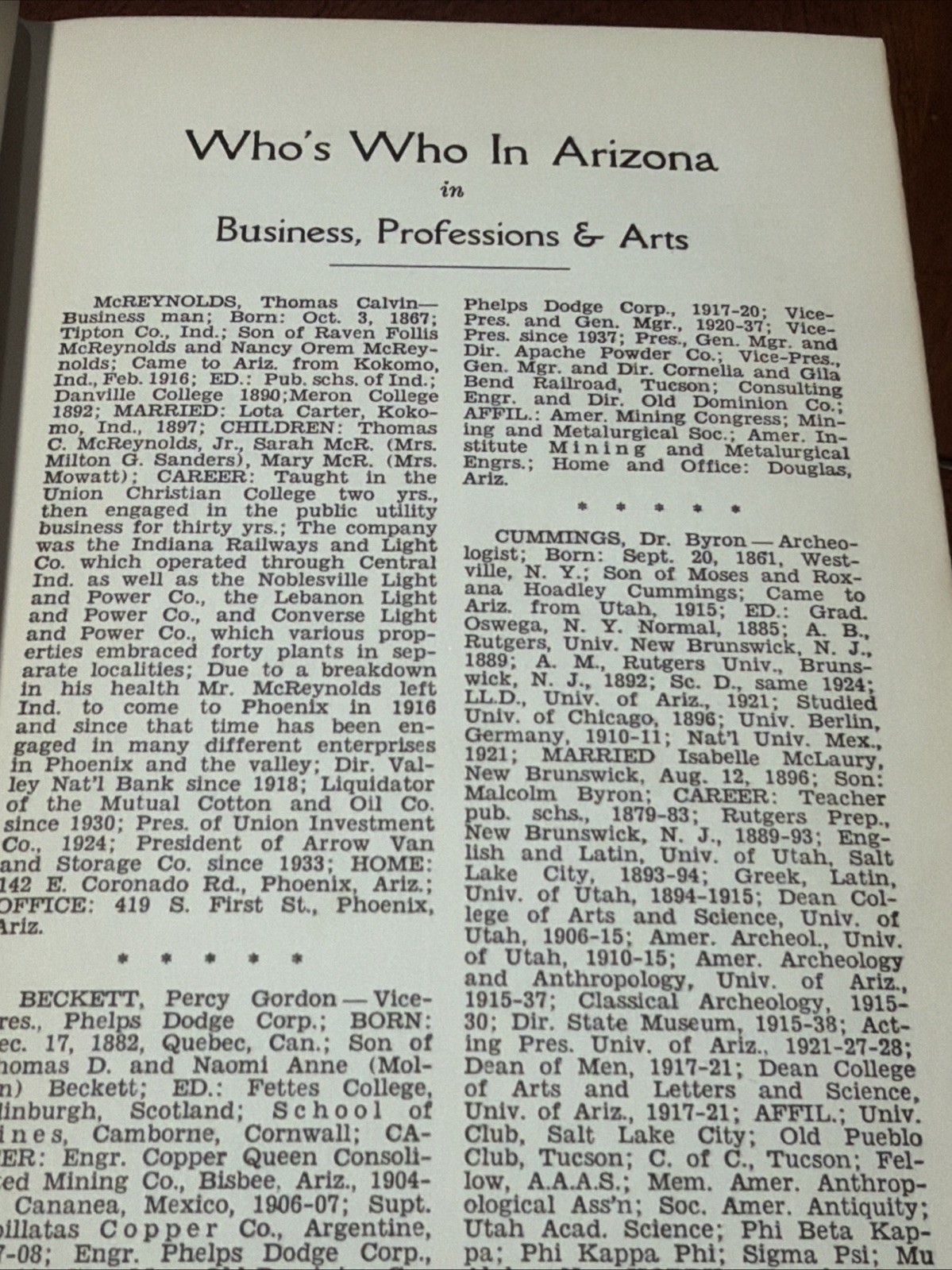 Who’s Who in Arizona, 1938-1940 HC Leeper & House B-4626