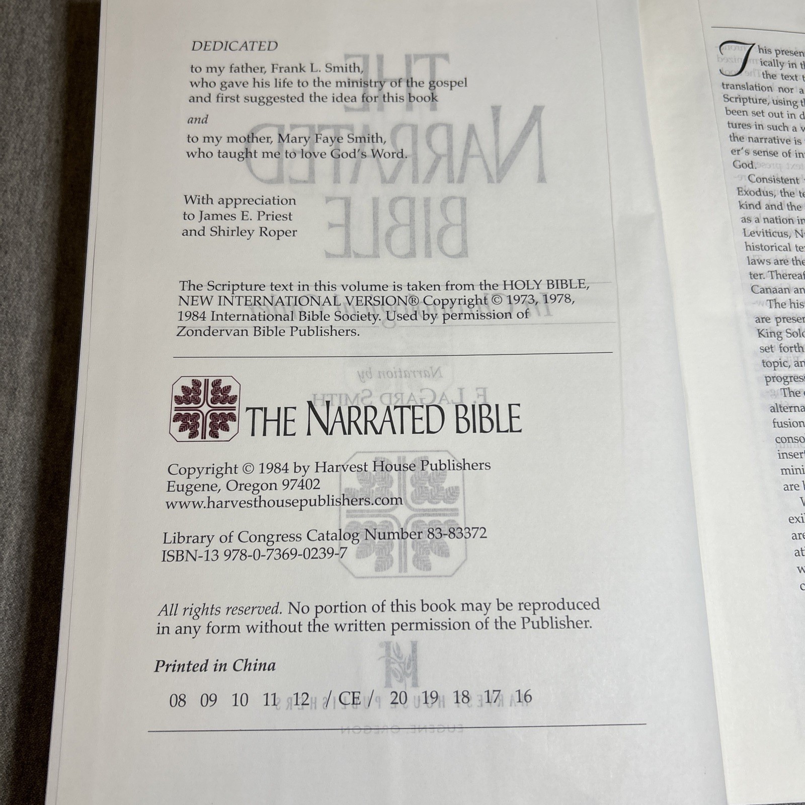 THE NARRATED BIBLE in CHRONOLOGICAL ORDER NIV ~ F. LaGard Smith ~ 1984 HC