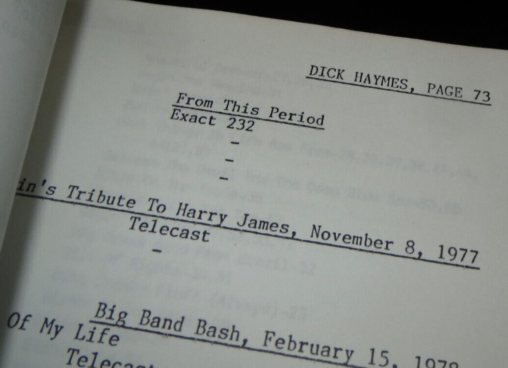 Dick Haymes Discography by Garrod + Brown of Joyce Music, 83 pages, c1990