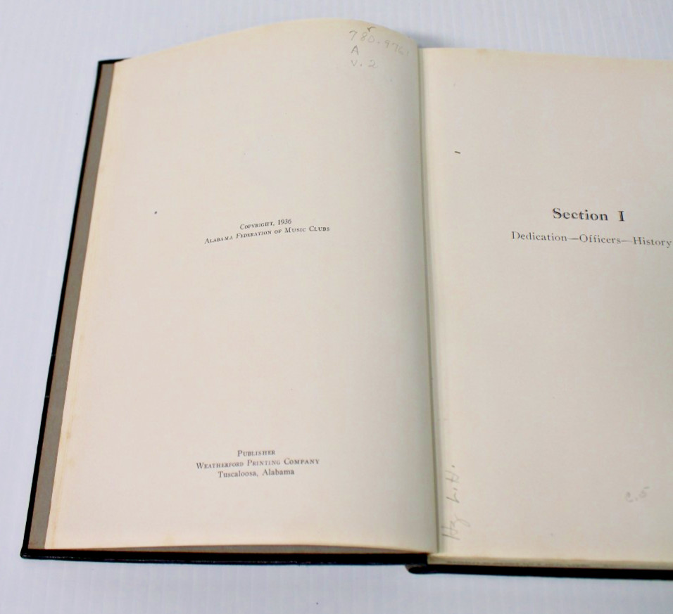 Rare 1936 Musical Alabama Vol 2, Issued by the Alabama Federation of Music Clubs