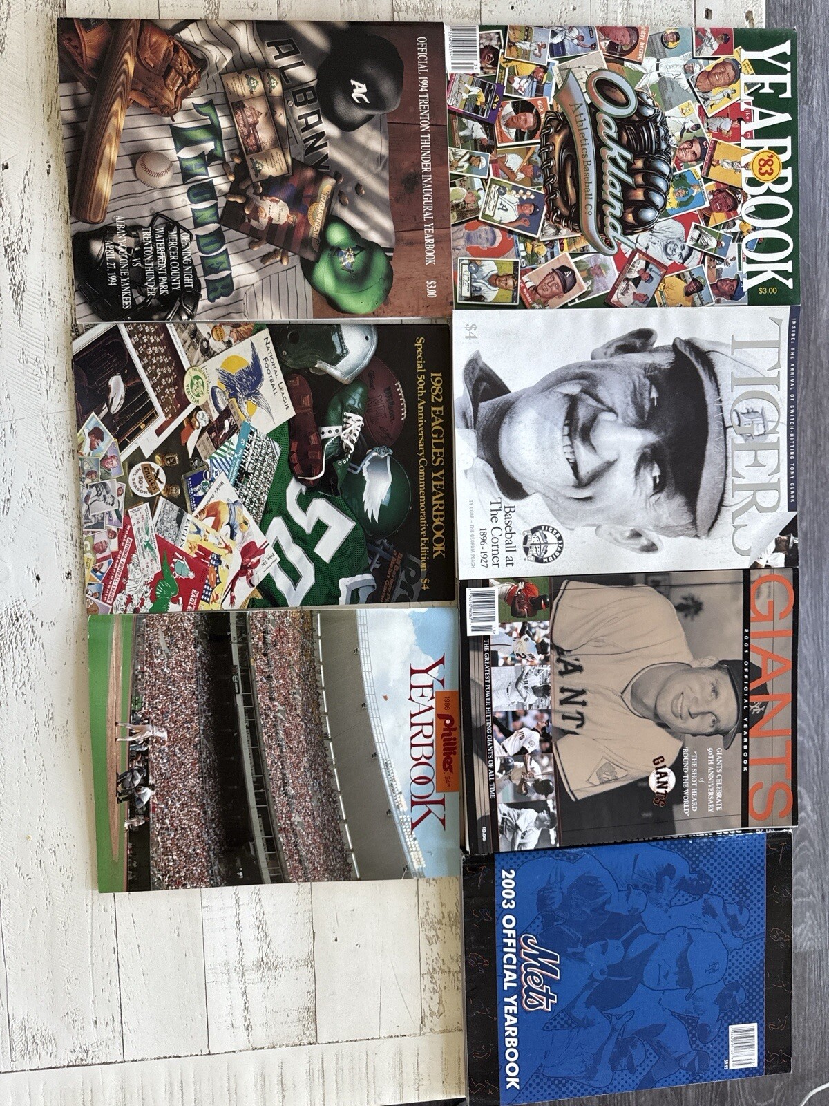 Lot of 7 Sports Yearbooks MLB NFL 1982–2003 Phillies Mets Giants A’s Tigers