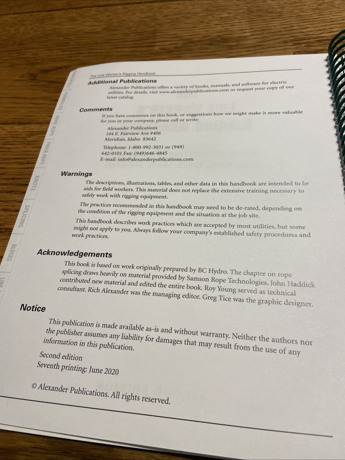 The Lineworker’s Rigging Handbook 2nd Edition Seventh Printing: June 2020