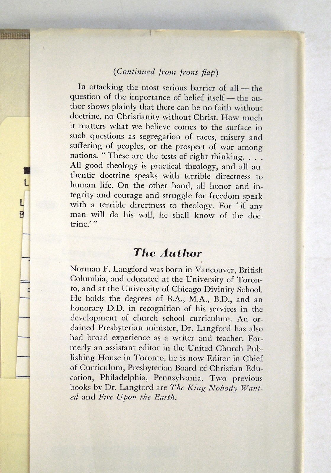 Barriers to Belief – Norman F. Langford, 1958 hc, The Westminster Press