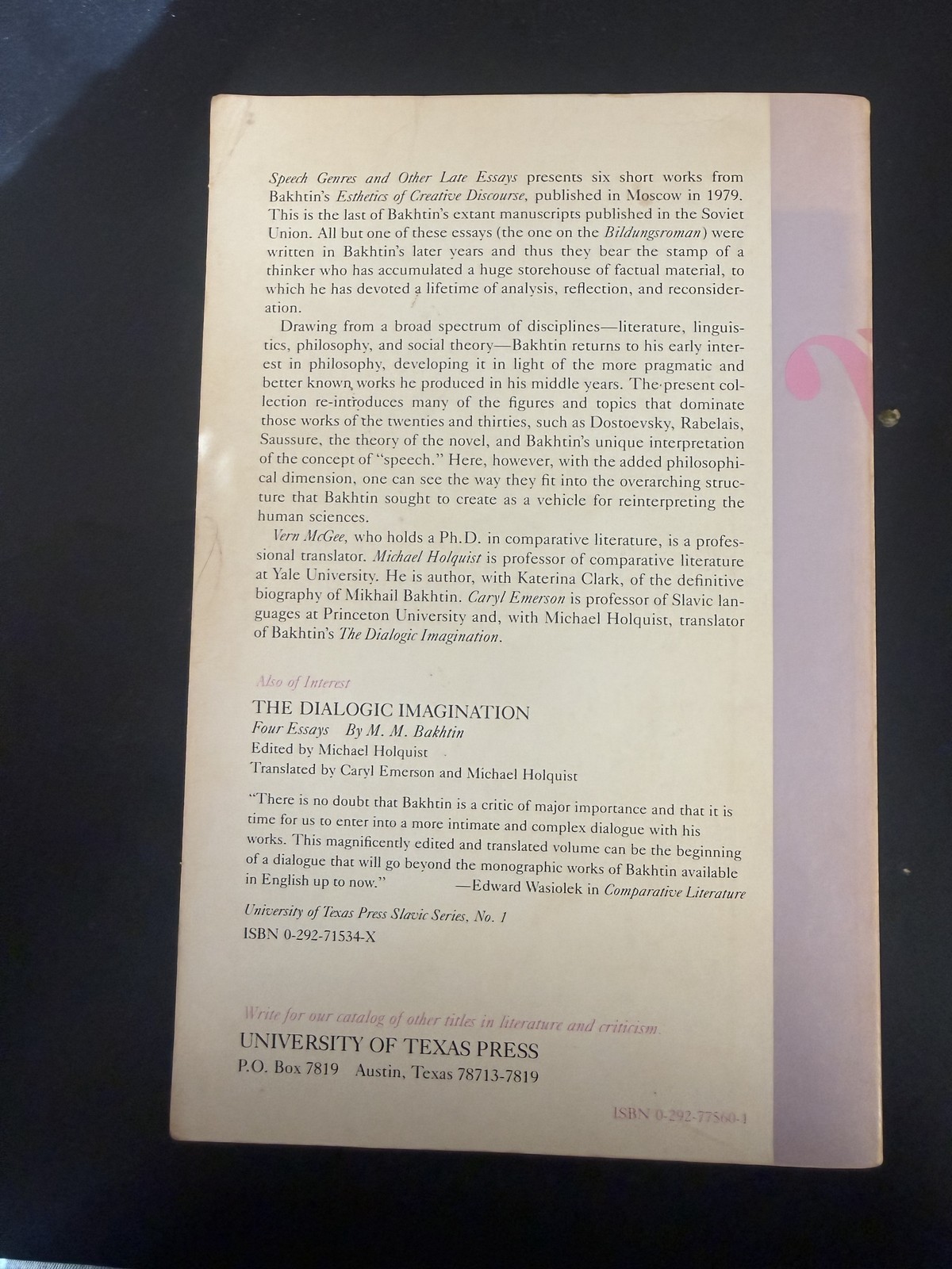 Speech Genres & Other Late Essays M.M. Bakhtin 1987 University of Texas Press