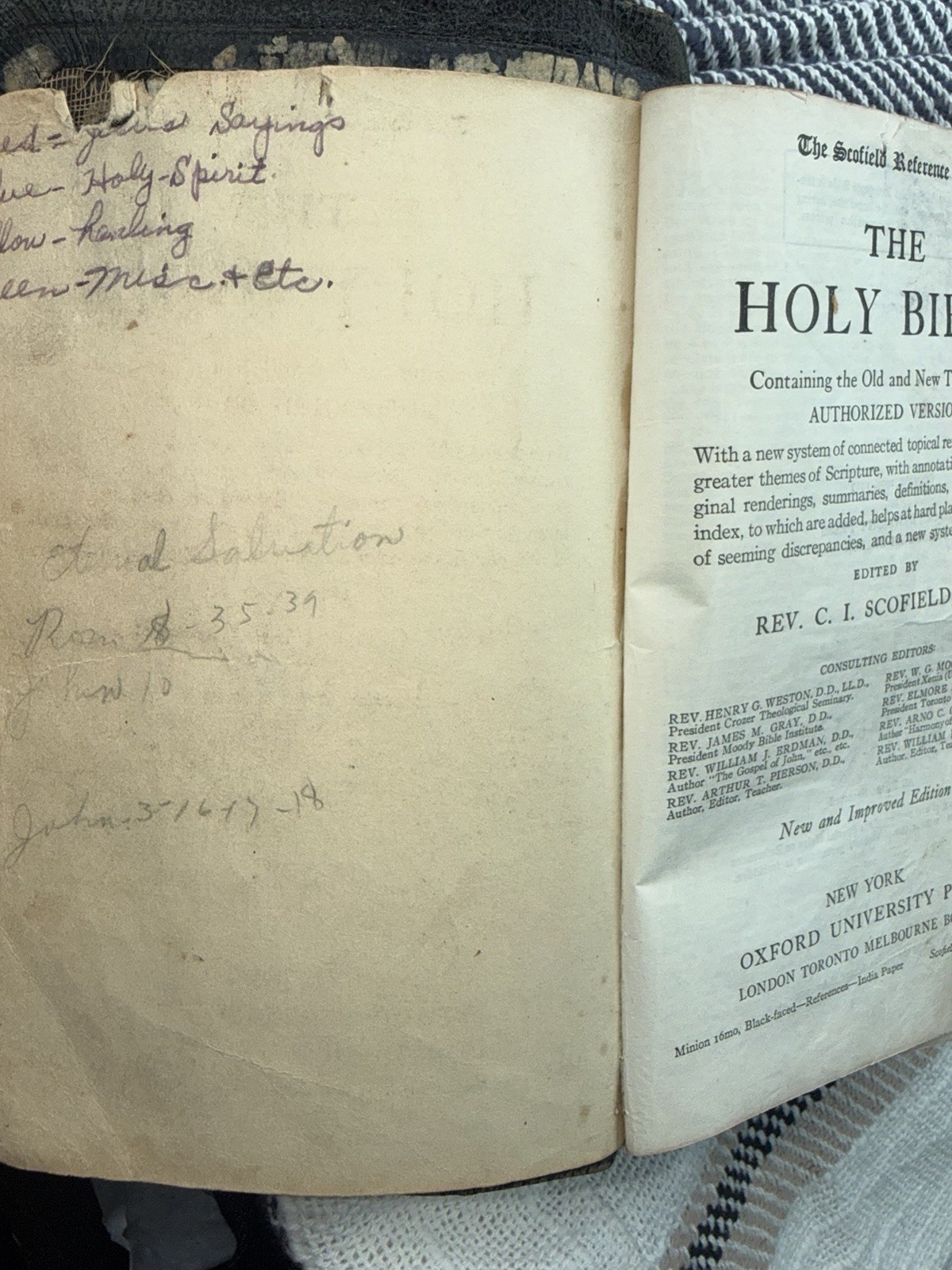 Holy Bible Scofield Reference Ed Oxford Univ 1917 Leather Family Notes w Flaws