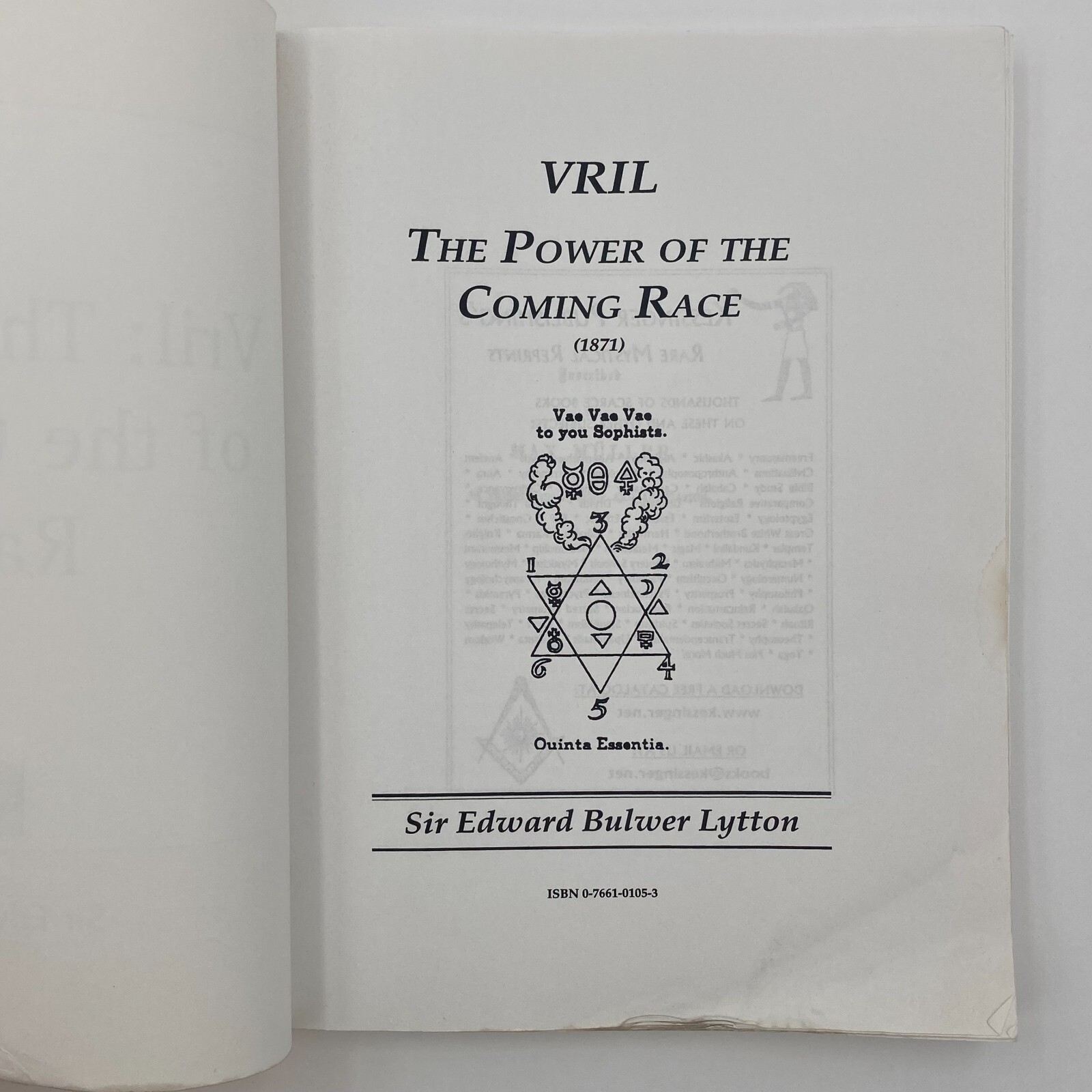Vril The Power of the Coming Race Sir Edward Bulwer Lytton PB Kessinger Reprint