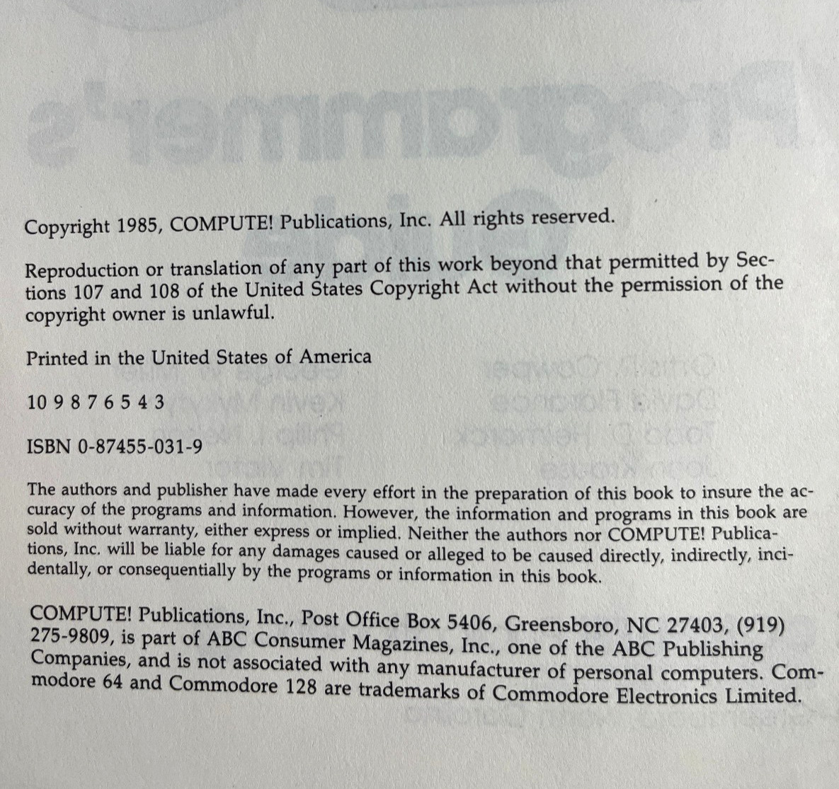 Compute!’s 128 Programmer’s Guide Editors of Compute! Books Publication 1984