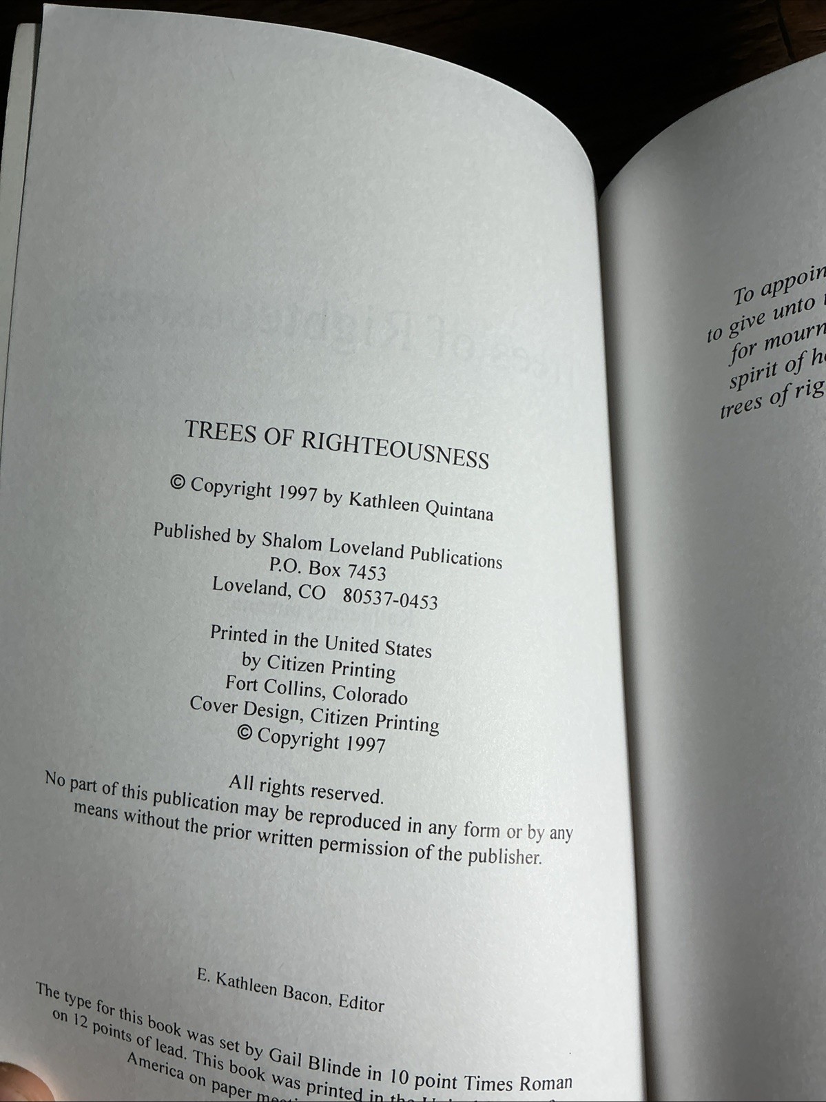 Trees of Righteousness by Kathleen Quintana 1997 Fort Collin’s Colorado 374 Page