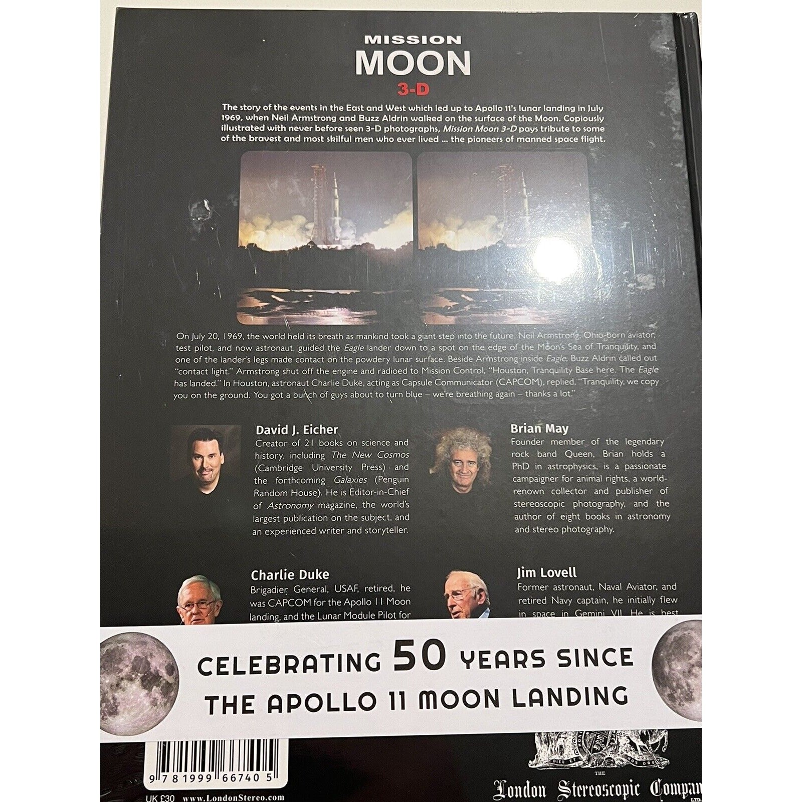 Brian May Signed Book David Eicher Mission Moon 3-D Stereo Autographed