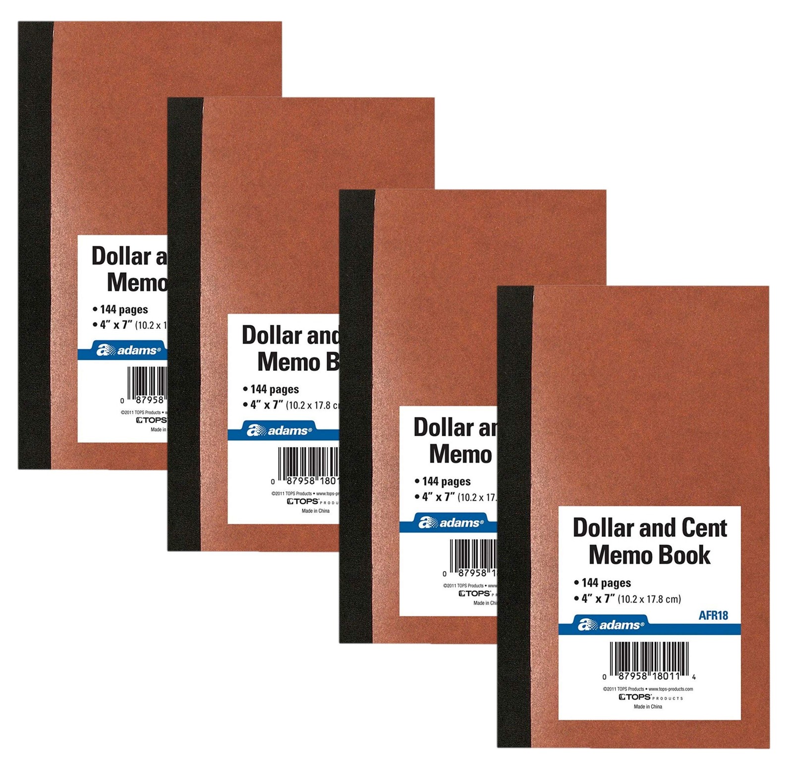 ADAMS DOLLAR AND CENT MEMO BOOK, 7 X 4 INCHES, 144 PAGES (AFR18), PACK OF 4