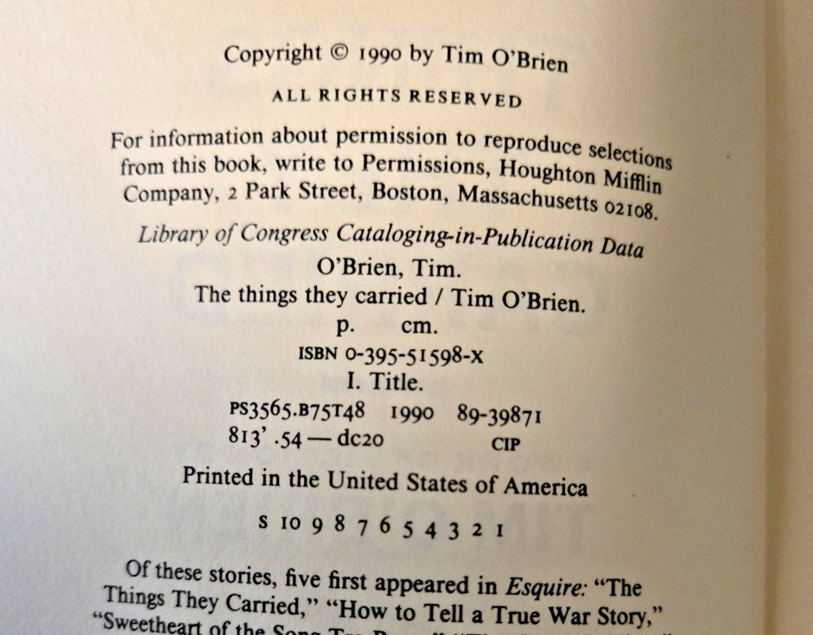 SIGNED Tim O’Brien ‘The Things They Carried’ Signed First Edition (1990)