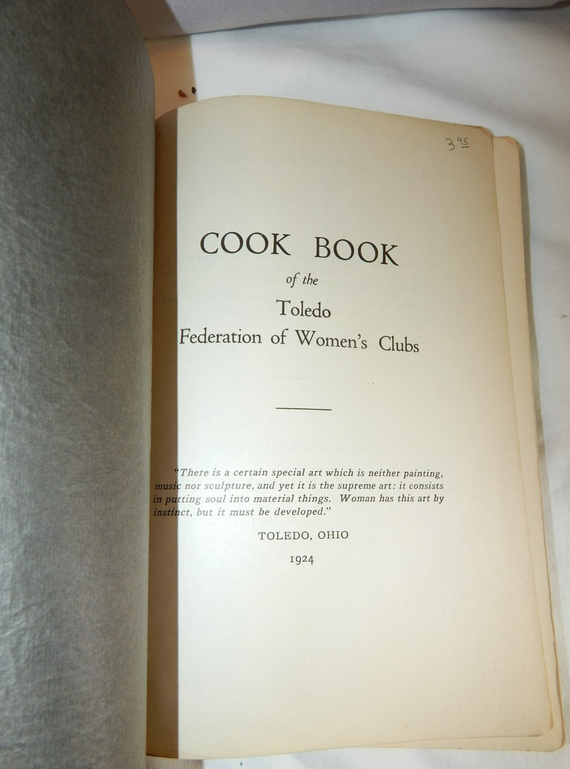 Antique CookBook of the Toledo Federation of Women’s Clubs 1924 Local Ads Ohio