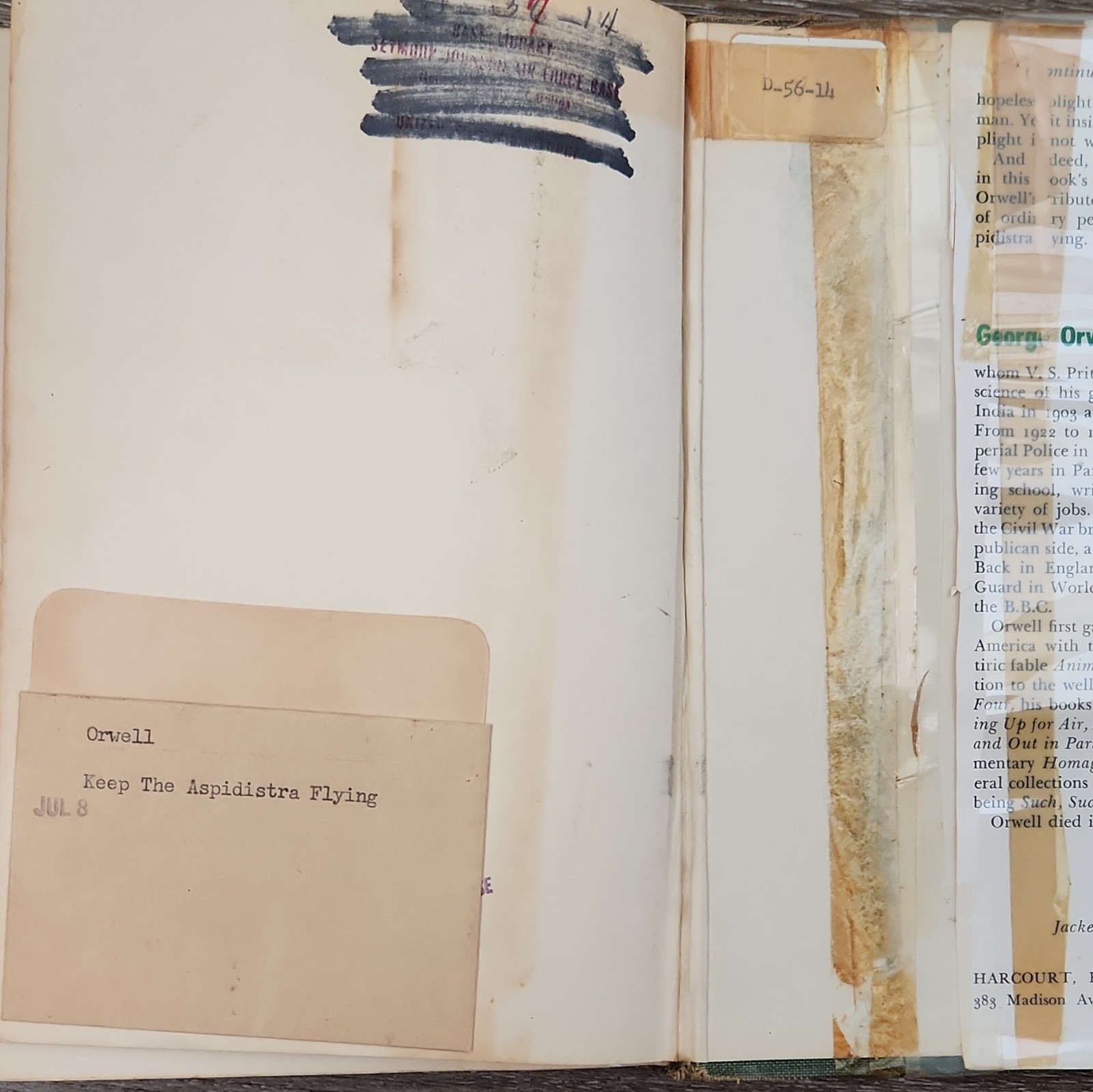 George Orwell Keep the Aspidistra Flying HC DJ Harcourt Brace Ex-Lib Vtg 1st Ed?