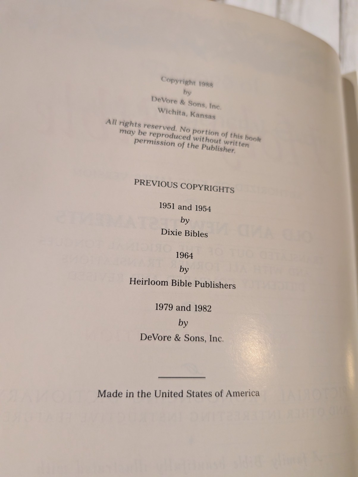 Holy Bible King James Master Reference Edition Heirloom Bible 1988 DeVore & Sons