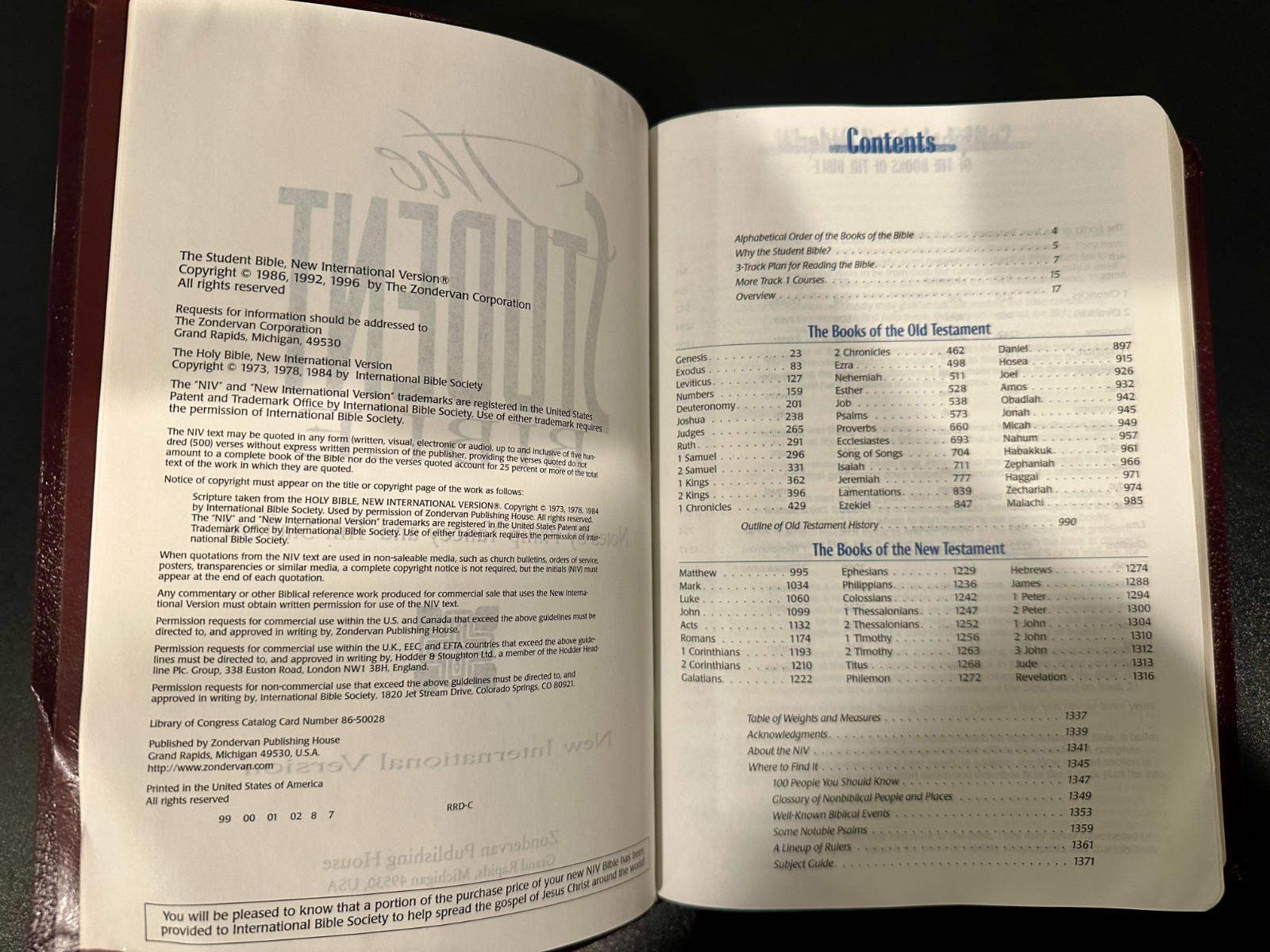 The Student Bible NIV Zondervan (1996, Bonded Leather)