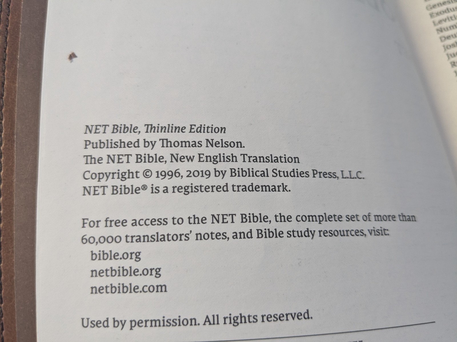 NET Thinline Bible Brown 2019, Imitation Leather Excellent No marks